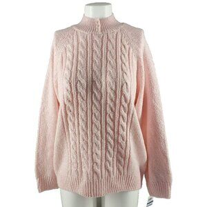 NWT Fall Textured Sweater Pearl Button Baby Pink Acrylic Pullover Casual